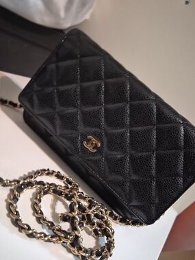 CHANEL Black Quilted Wallet-on-Chain with Gold Hardware